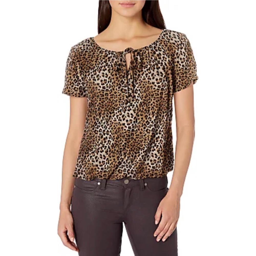 Star Vixen | Size Medium | Blouse Leopard Print Short Sleeve Elastic Waist Top